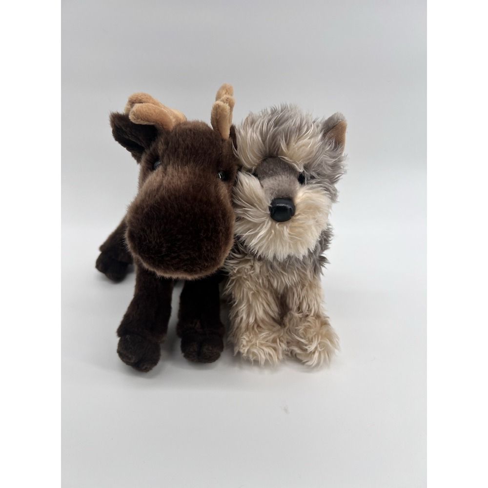 Lot-2 Douglas Cuddle Toys Moose #1884 Yorki Dog #1897 Stuffed Animal Plush 11"